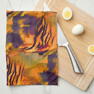 Stained abstract mosaic drawing, rustic burnt gold tea towel