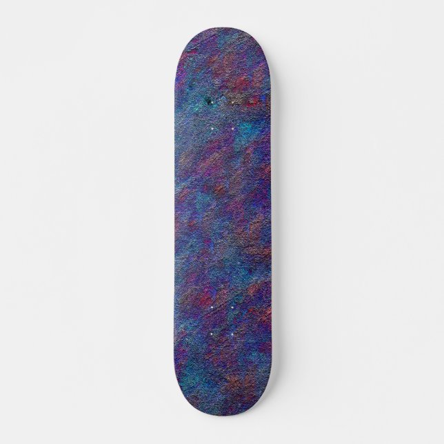 Stained cyan and red paint leftover splatters      skateboard (Front)