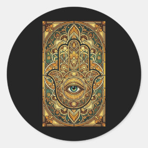 Stained Gl Mandala Hamsa Hand Spiritual Meditation Classic Round Sticker
