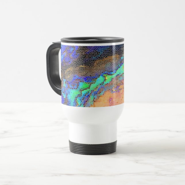 Stained Glass Abalone Shell Abstract Mosaic Travel Mug (Front Left)