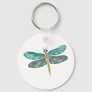 Stained Glass & Abalone Shell Dragonfly Key Ring