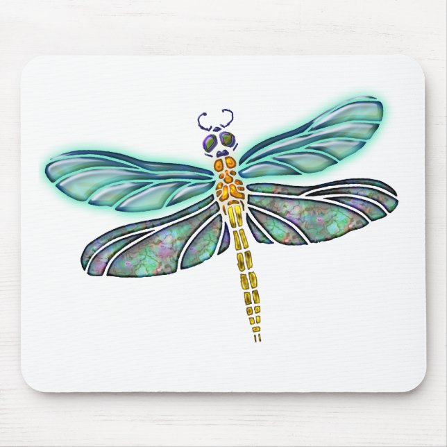 Stained Glass & Abalone Shell Dragonfly Mouse Pad (Front)