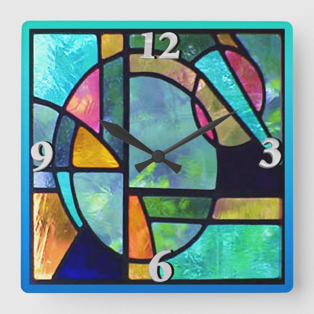 Stained Glass Abstract 1 Square Wall Clock (Front)
