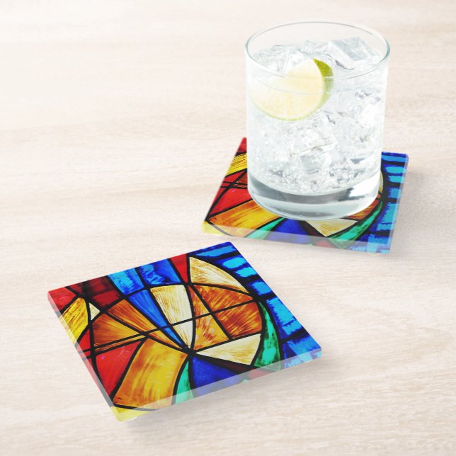 Stained Glass Abstract 2 Glass Coaster (Angled)