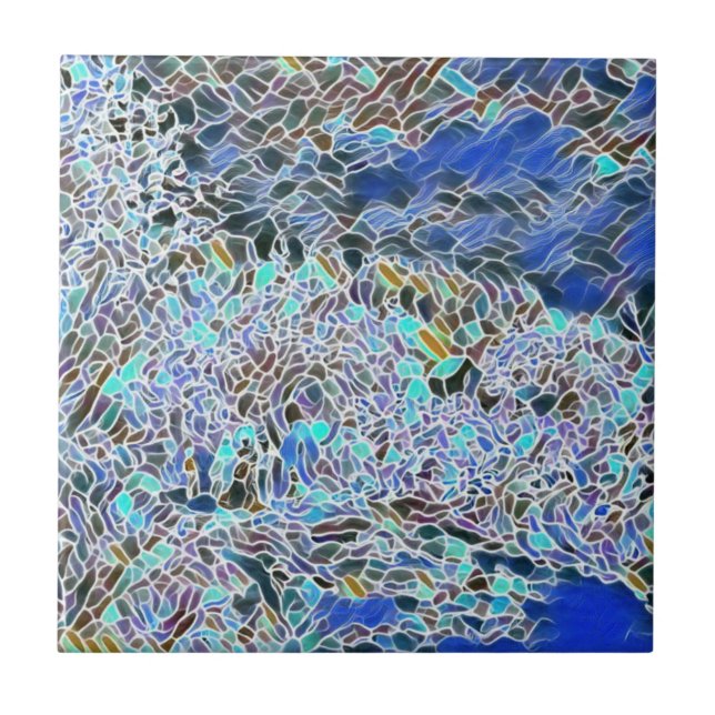 Stained glass abstract art blues lavender  tile (Front)