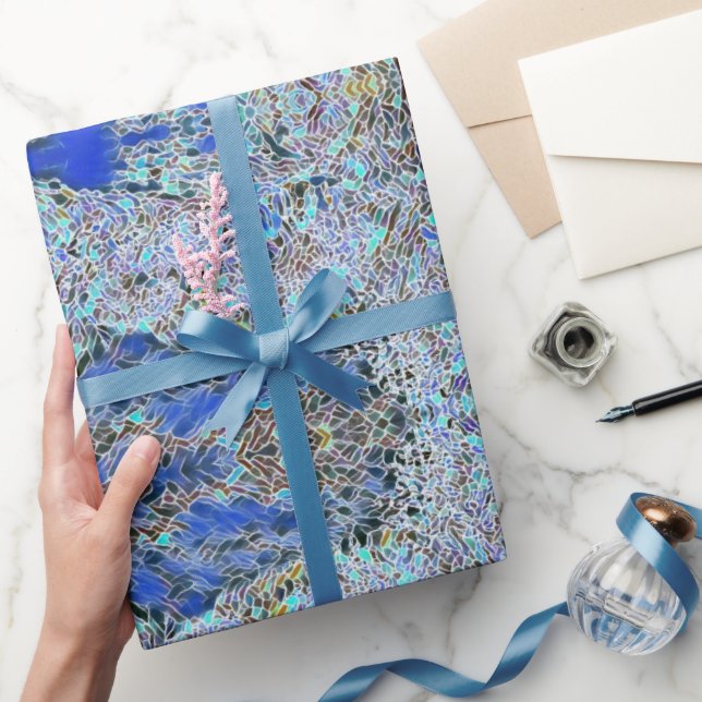 Stained glass abstract art blues lavender  wrapping paper (Gifting)