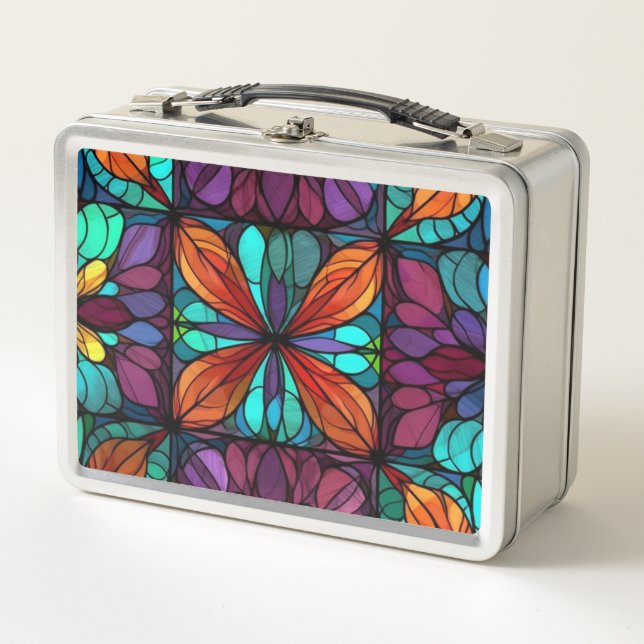Stained Glass Abstract Butterfly Pattern  Metal Lunch Box (Front)