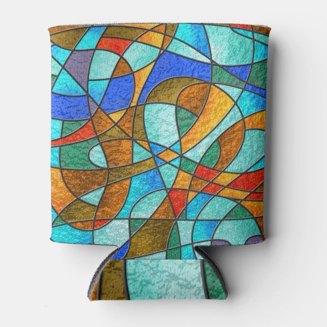 Stained glass: abstract colourful sketch. can cooler (Front)