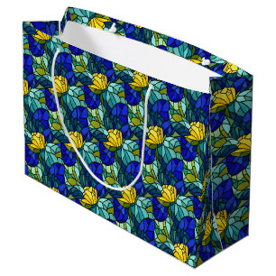 Stained Glass Abstract Green Blue Yellow Large Gift Bag
