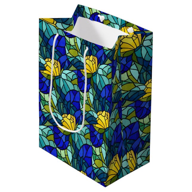 Stained Glass Abstract Green Blue Yellow Medium Gift Bag (Front Angled)