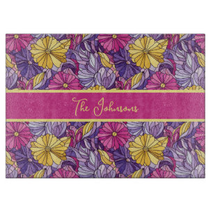 Stained Glass Abstract Purple Yellow Pink Cutting Board