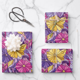 Stained Glass Abstract Purple Yellow Pink Wrapping Paper Sheet