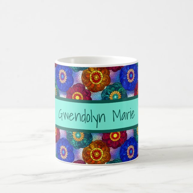Stained Glass Abstract Red Green Blue Orange Coffee Mug (Center)