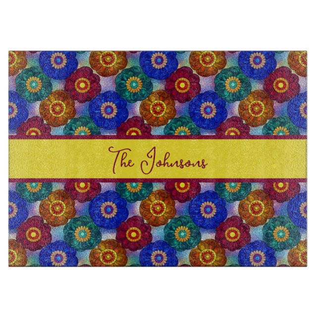 Stained Glass Abstract Red Green Blue Orange Cutting Board (Front)