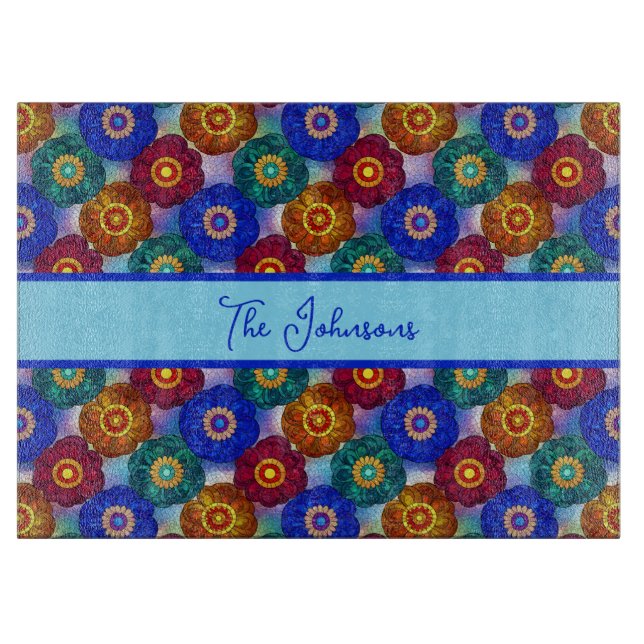 Stained Glass Abstract Red Green Blue Orange Cutting Board (Front)