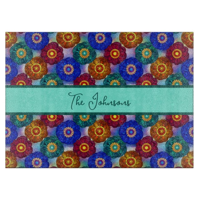 Stained Glass Abstract Red Green Blue Orange Cutting Board (Front)