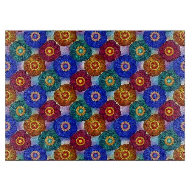 Stained Glass Abstract Red Green Blue Orange Cutting Board (Front)