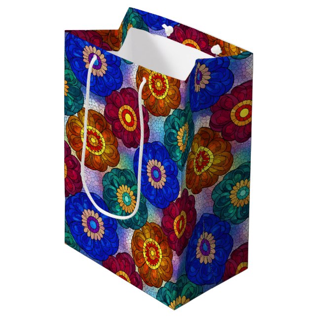 Stained Glass Abstract Red Green Blue Orange Medium Gift Bag (Front Angled)