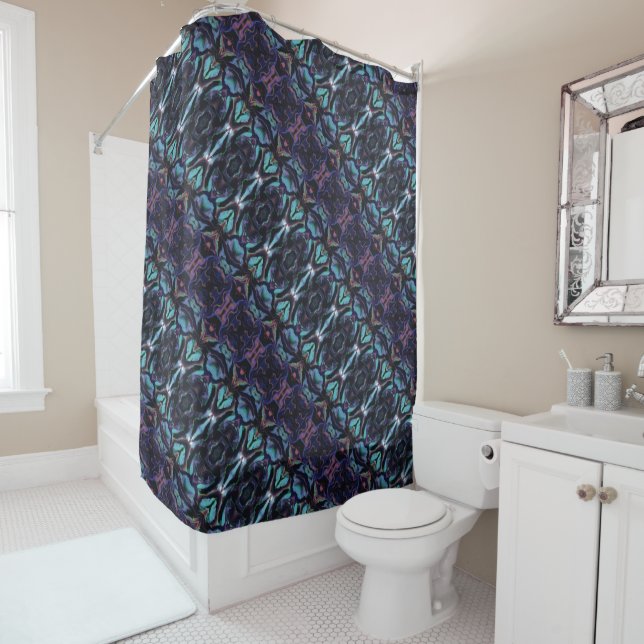 Stained Glass Acrylic Pour Inspired Shower Curtain (In Situ)