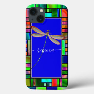 Stained glass and dragonfly personalised  iPhone 13 case