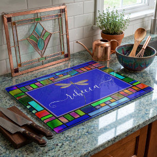 Stained glass and dragonfly personalised cutting board
