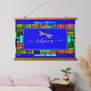 Stained glass and dragonfly personalised hanging tapestry