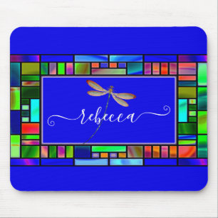 Stained glass and dragonfly personalised  mouse pa pad