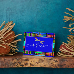 Stained glass and dragonfly personalised  plaque
