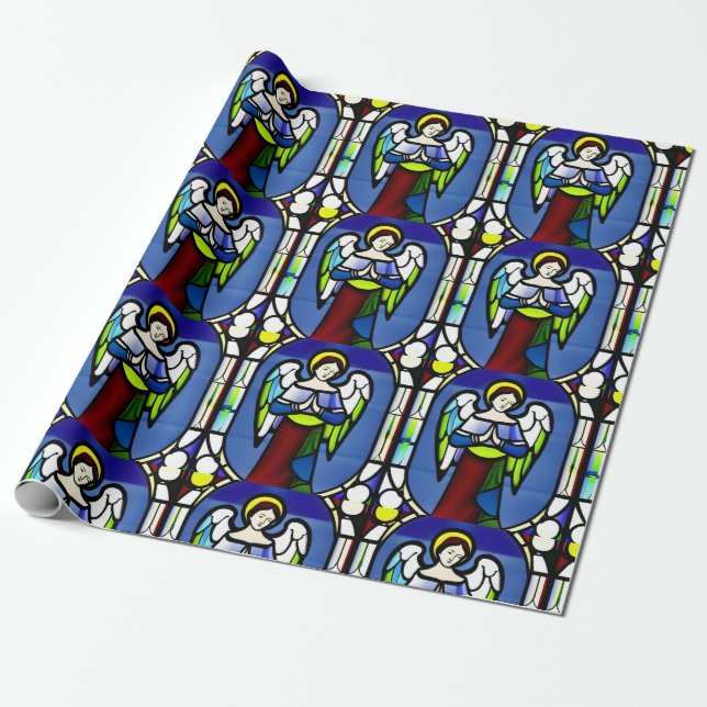 Stained glass angel, wrapping paper (Unrolled)