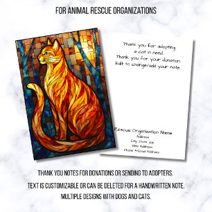 Stained Glass Animal Rescue Organisation OrangeCat Thank You Card