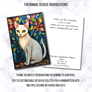 Stained Glass Animal Rescue Organisation White Cat Thank You Card