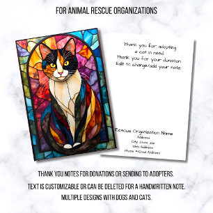 Stained Glass Animal Rescue Organization CalicoCat Thank You Card