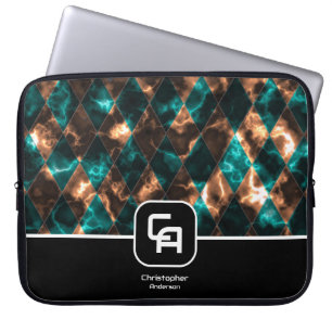 Stained Glass Aqua Gold Monogram Laptop Sleeve