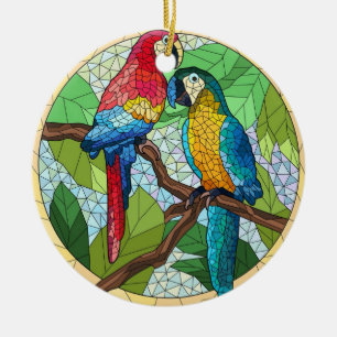 Stained Glass Art, Colourful Parrot Stained Glass Ceramic Tree Decoration