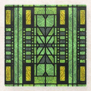 Stained Glass Art Deco in Blue and Green Coaster