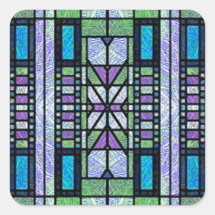 Stained Glass Art Deco in Blue and Purple Square Sticker