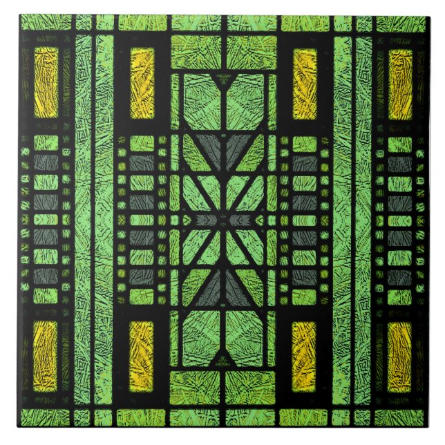 Stained Glass Art Deco in Green and Gold Tile (Front)