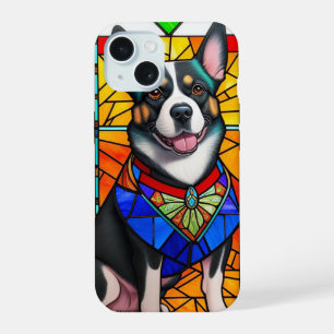 Stained Glass Art Featuring a Dog Portrait iPhone 15 Case