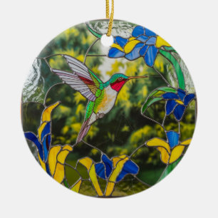 Stained Glass Art, Hummingbird Stained Glass Ceramic Tree Decoration