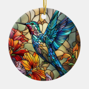 Stained Glass Art, Hummingbird Stained Glass Ceramic Tree Decoration