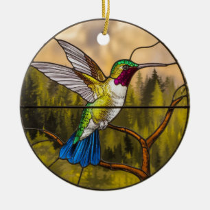 Stained Glass Art, Hummingbird Stained Glass  Ceramic Tree Decoration