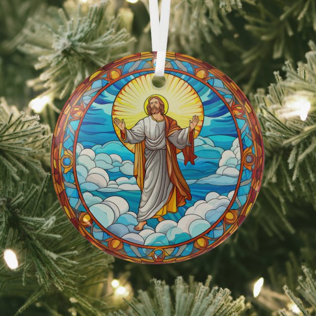 Stained Glass Art of Jesus Walking on Clouds Tree Decoration (Insitu)
