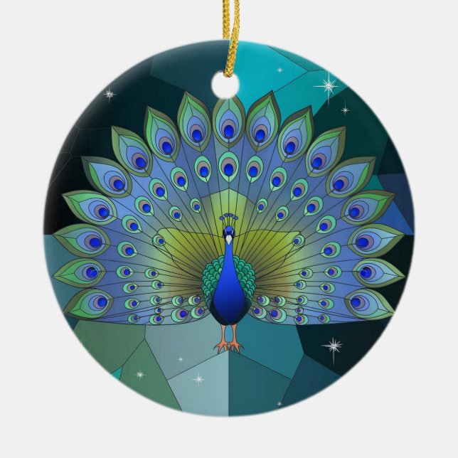  Stained Glass Art, Peacock Stained Glass Ceramic Tree Decoration (Front)