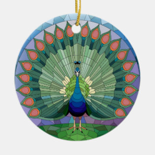  Stained Glass Art, Peacock Stained Glass Ceramic Tree Decoration