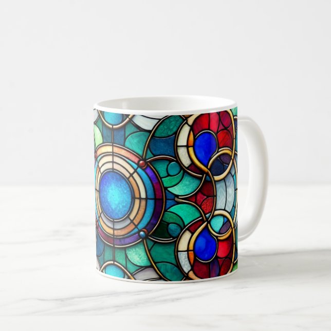 Stained Glass Art - Radiant Circle Design Coffee Mug (Front Right)