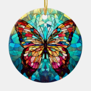 Stained Glass Art, Rainbow Butterfly Stained Glass Ceramic Tree Decoration