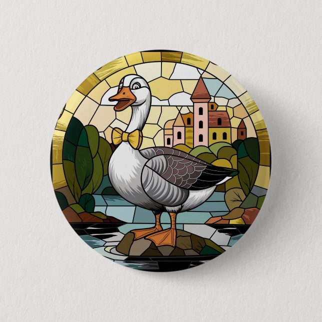 Stained Glass Art, Silly Goose Stained Glass  6 Cm Round Badge (Front)