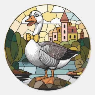 Stained Glass Art, Silly Goose Stained Glass  Classic Round Sticker
