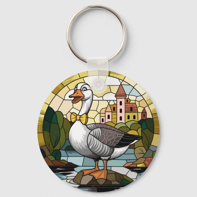 Stained Glass Art, Silly Goose Stained Glass  Key Ring (Front)