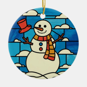 Stained Glass Art, Snowman Stained Glass Ceramic Tree Decoration